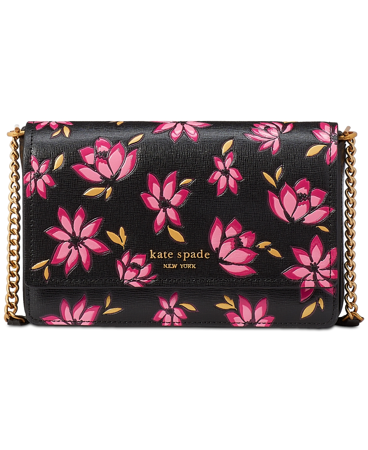 Kate Spade Morgan Winter Blooms Embossed Saffiano Leather Flap Chain Wallet In Pink Multi