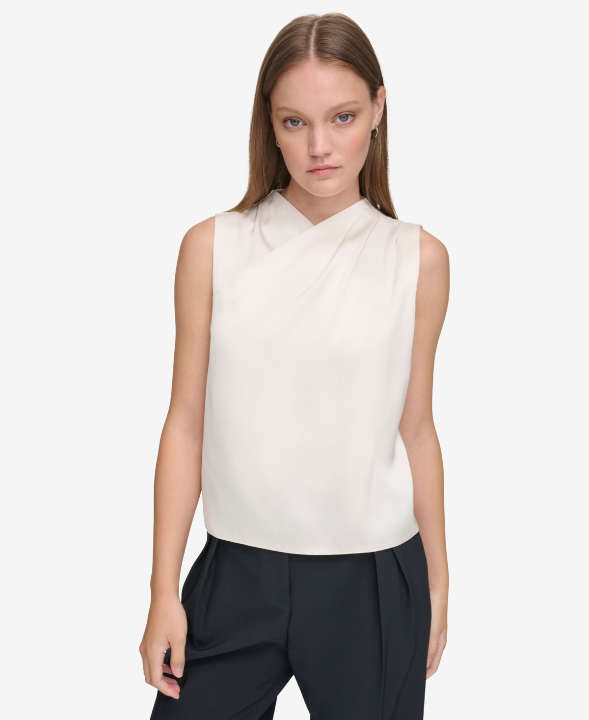 Calvin Klein Women's X-fit Faux Wrap Sleeveless Top In Cream