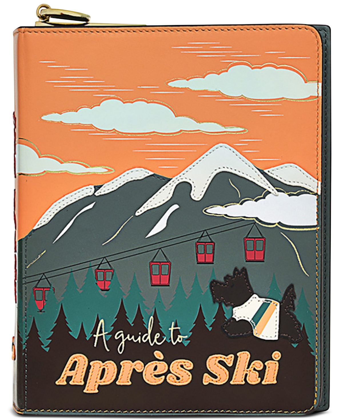 Book Street Small Leather Ski Scene Flapover Crossbody - Apricot
