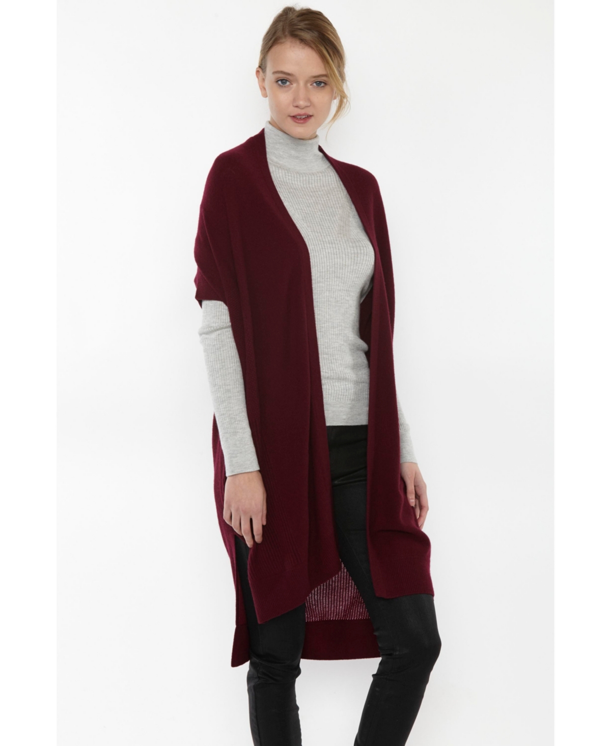 J Cashmere Women's 100% Pure Cashmere Mesh Stitch Open-front Duster Cardigan Sweater