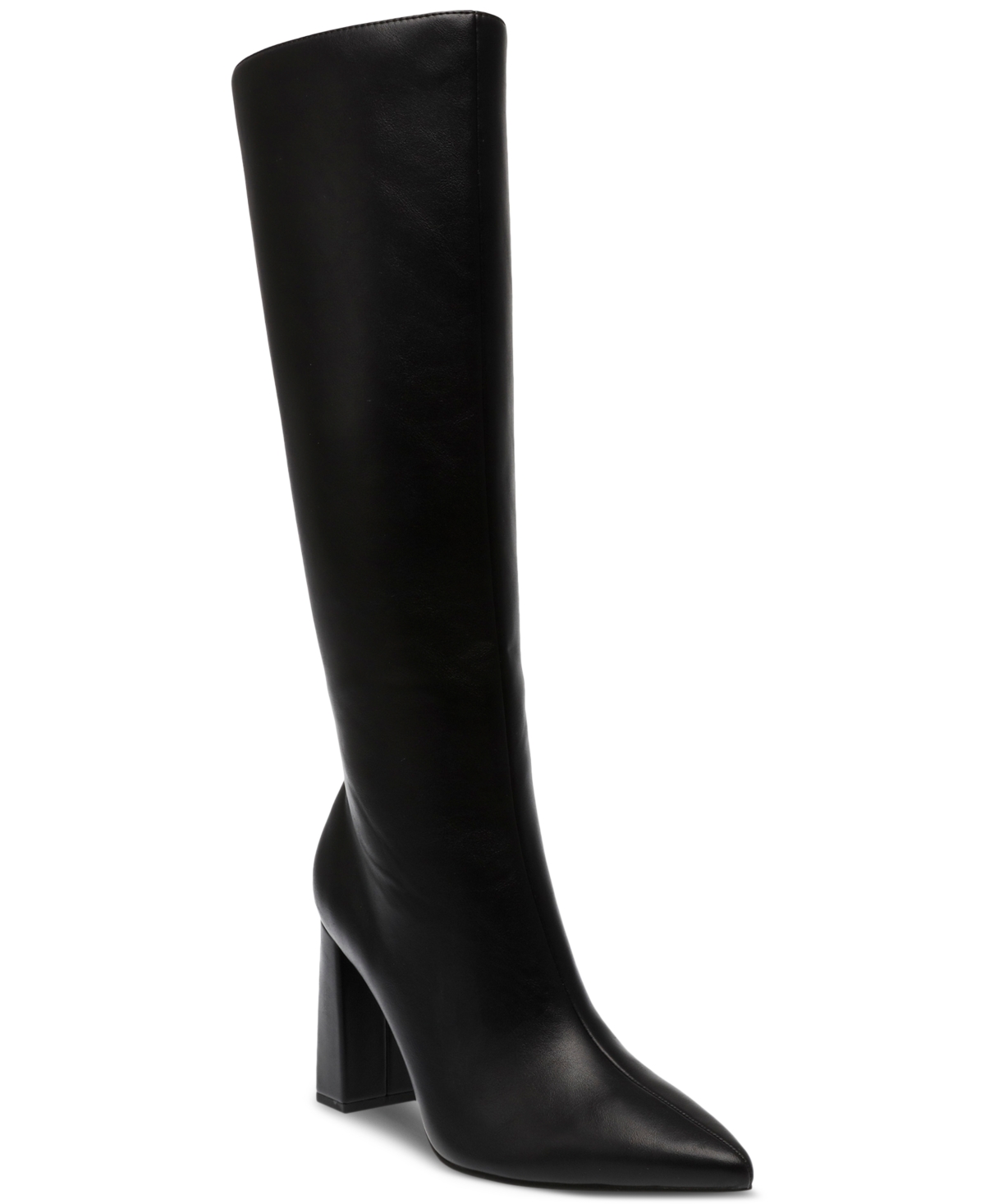 Shop Wild Pair Islah Wide-calf Block Heel Knee High Boots, Created For Macy's In Black Smooth