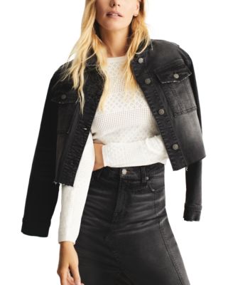 Frye - Women's Cropped Long-Sleeve Raw-Hem Denim Jacket