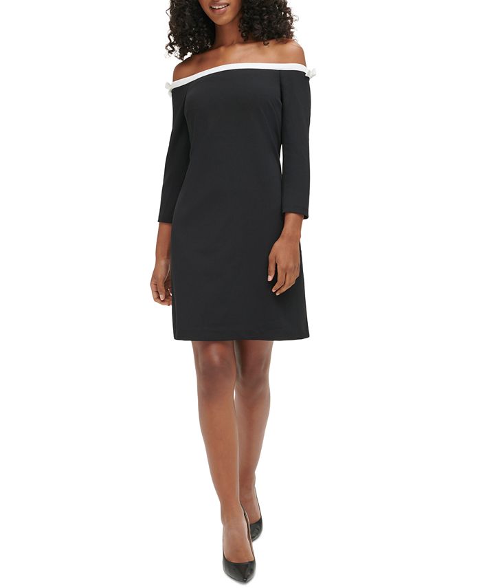 KARL LAGERFELD PARIS Women s Off The Shoulder Scuba Crepe Dress