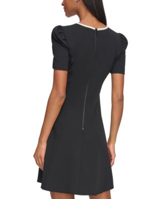 Women's Scuba-Crepe Contrast-Trim A-Line Dress