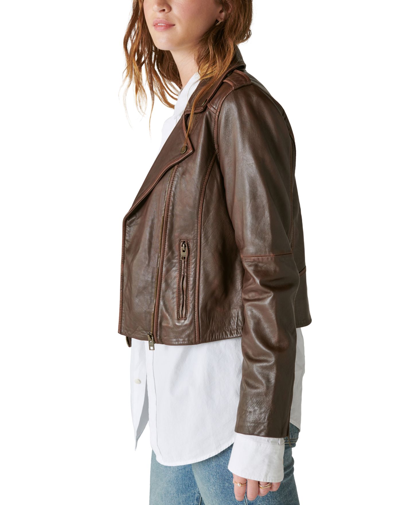 Женская куртка Lucky Brand Classic Leather Moto, цвет: Каштановый — фото 3