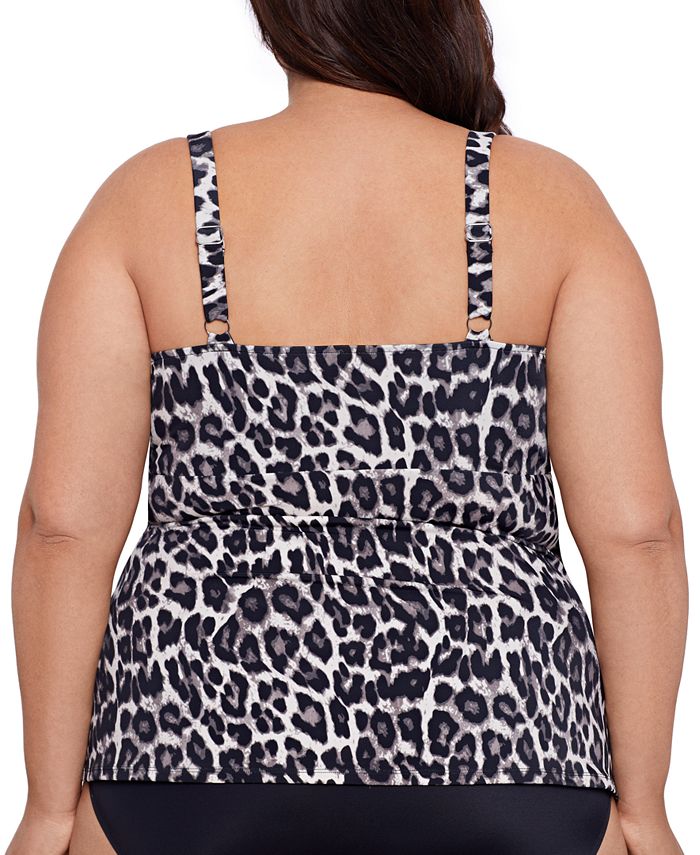 Swim Solutions Plus Size LeopardPrint Tiered Tankini Top, Created for