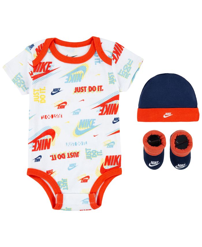 Nike Baby Boys or Girls AllOver Print Bodysuit, Hat and Booties Gift