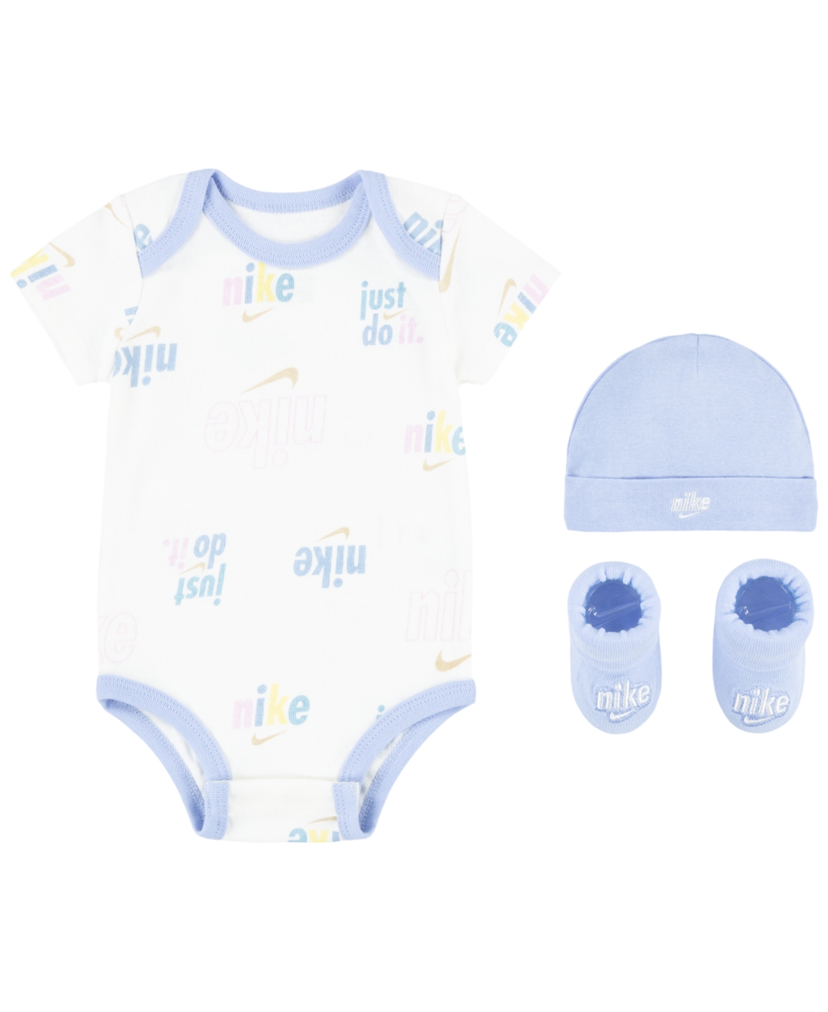 Nike Baby Boys Or Girls All-over Print Bodysuit, Hat And Booties Gift Box Set, 3-piece In Sail