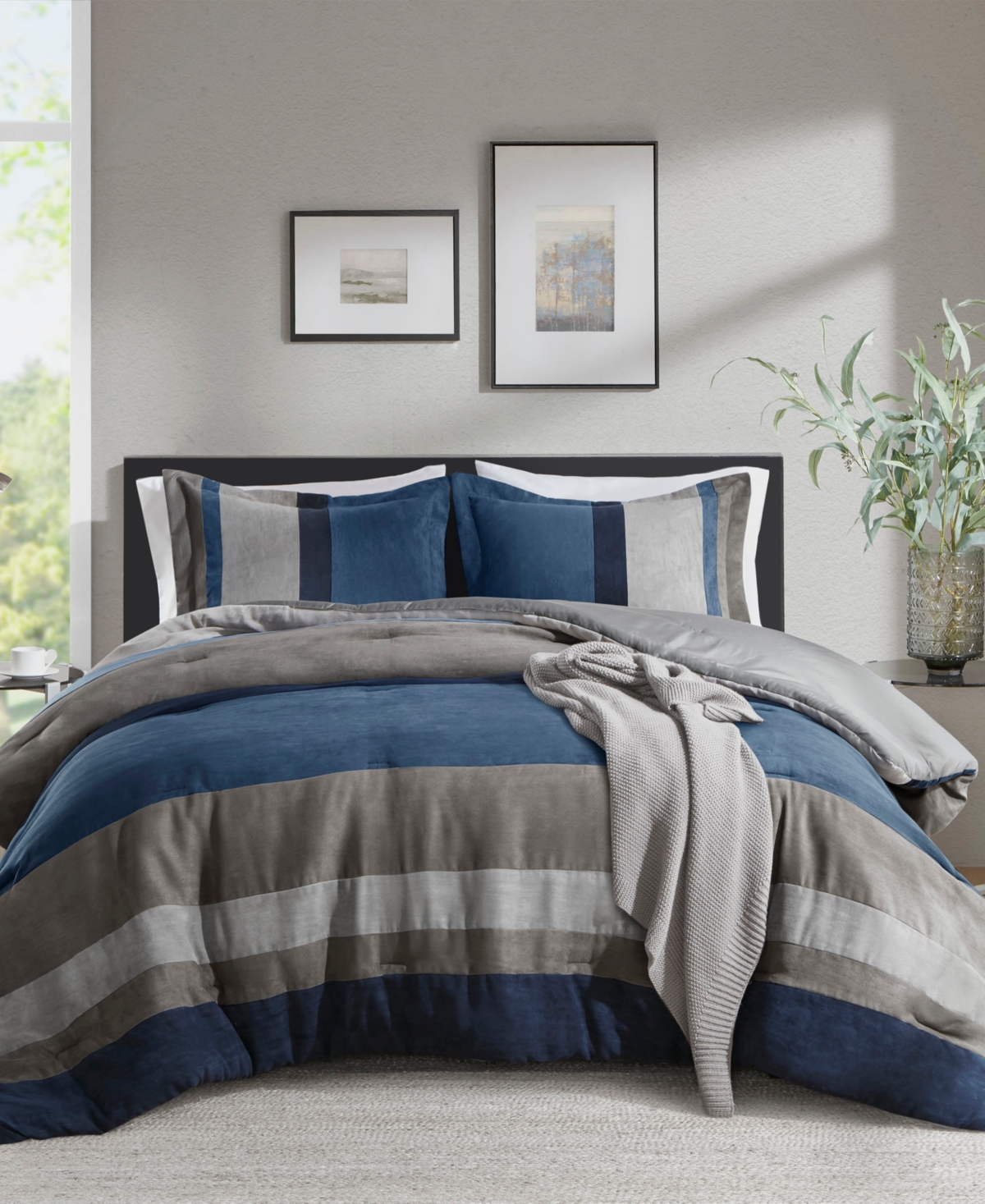 510 Design Boulder Stripe Micro Suede 3-pc. Comforter Set, King/california King In Blue