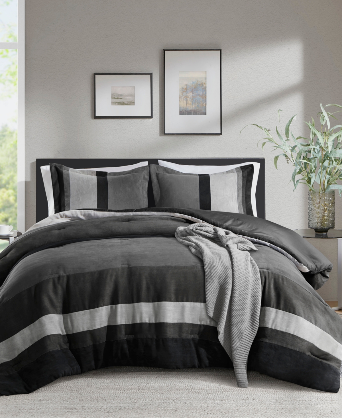 510 Design Boulder Stripe Micro Suede 3-pc. Comforter Set, Full/queen In Black
