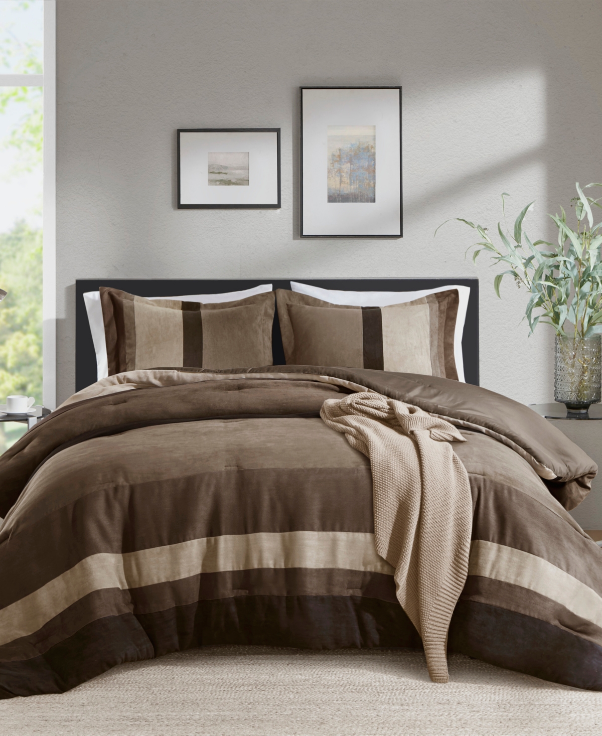510 Design Boulder Stripe Micro Suede 3-pc. Comforter Set, Full/queen In Brown