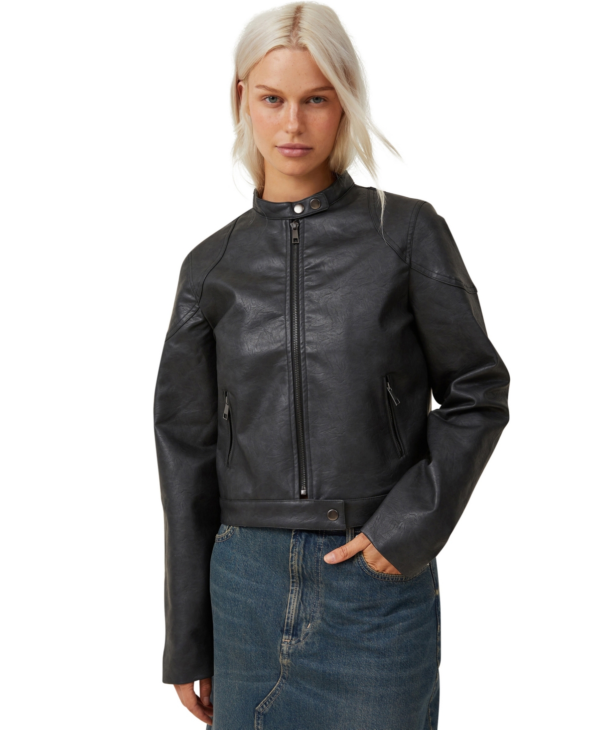 Cotton On Women's Faux Leather Moto Jacket In Black