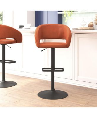 Shae Contemporary Upholstered Adjustable Height Barstool With Rounded, Cutout Mid-Back And Pedestal Base