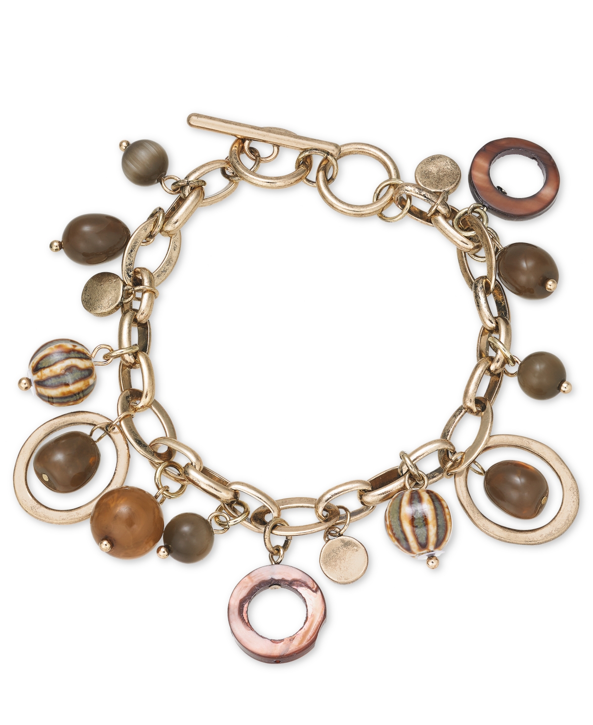 Style & Co Gold-tone Mixed Stone Charm Bracelet, Created For Macy's In Brown