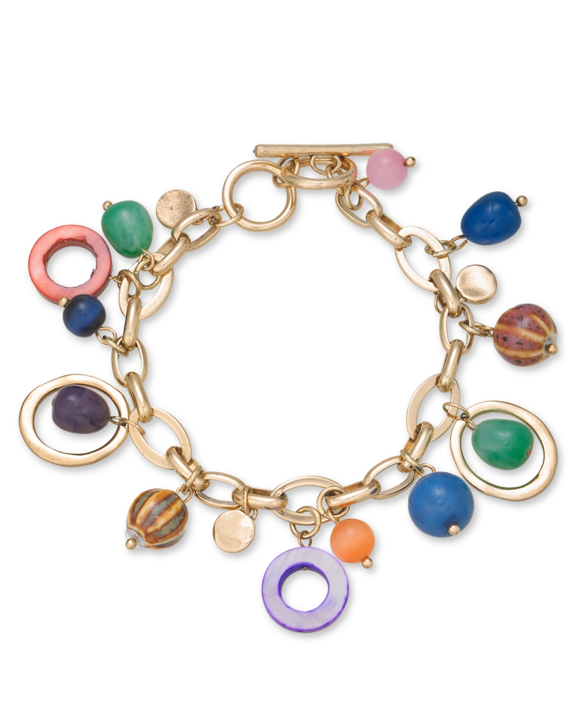 Style & Co Gold-tone Mixed Stone Charm Bracelet, Created For Macy's In Multi
