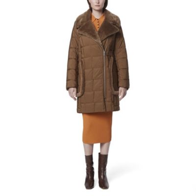 Women's Astor Asymmetrical Mixed Media Puffer With Faux Fur Trim