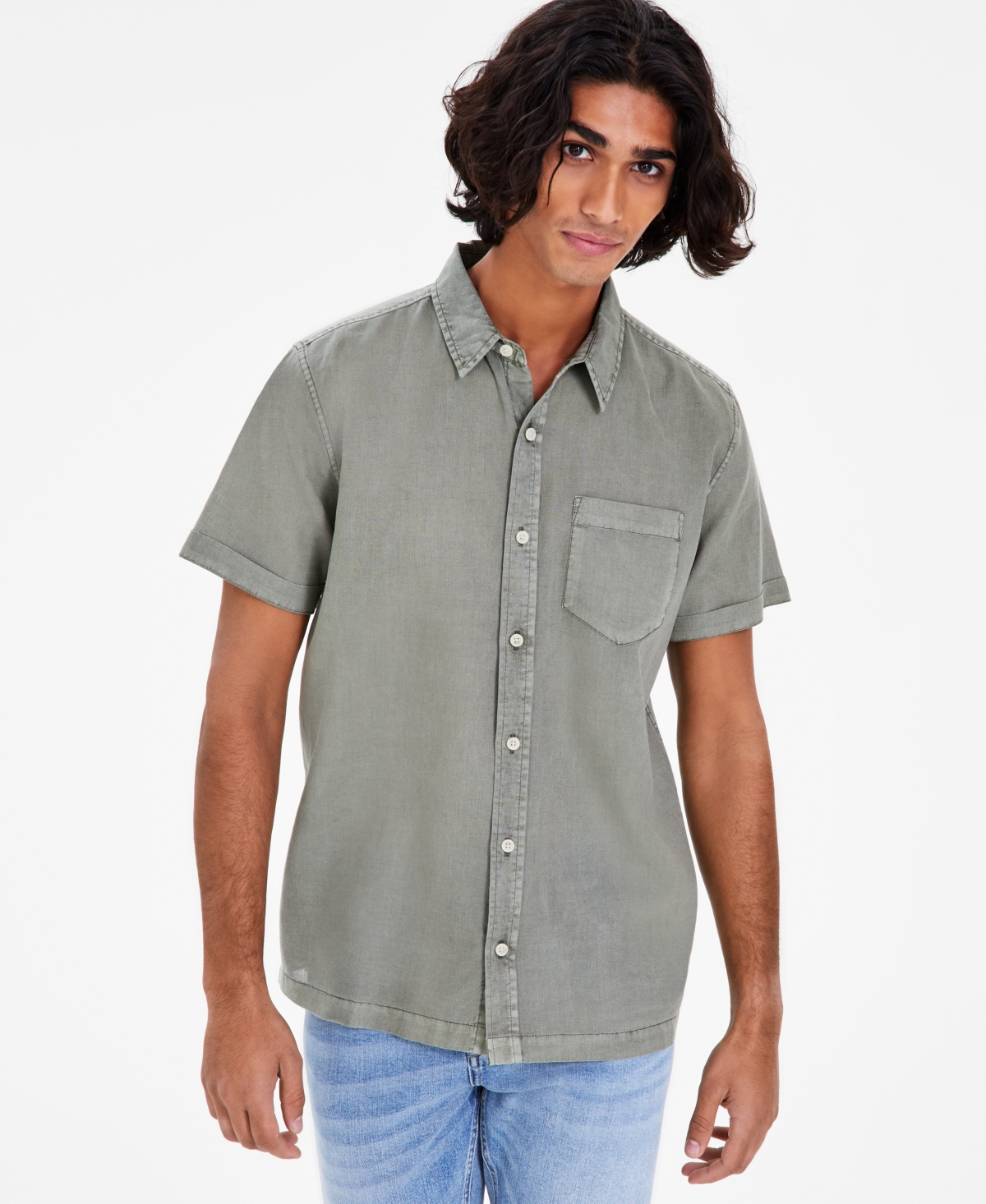 Shop Sun + Stone Men's Blake Linen Chambray Short Sleeve Button-front Shirt, Created For Macy's In Bright Wht G,d
