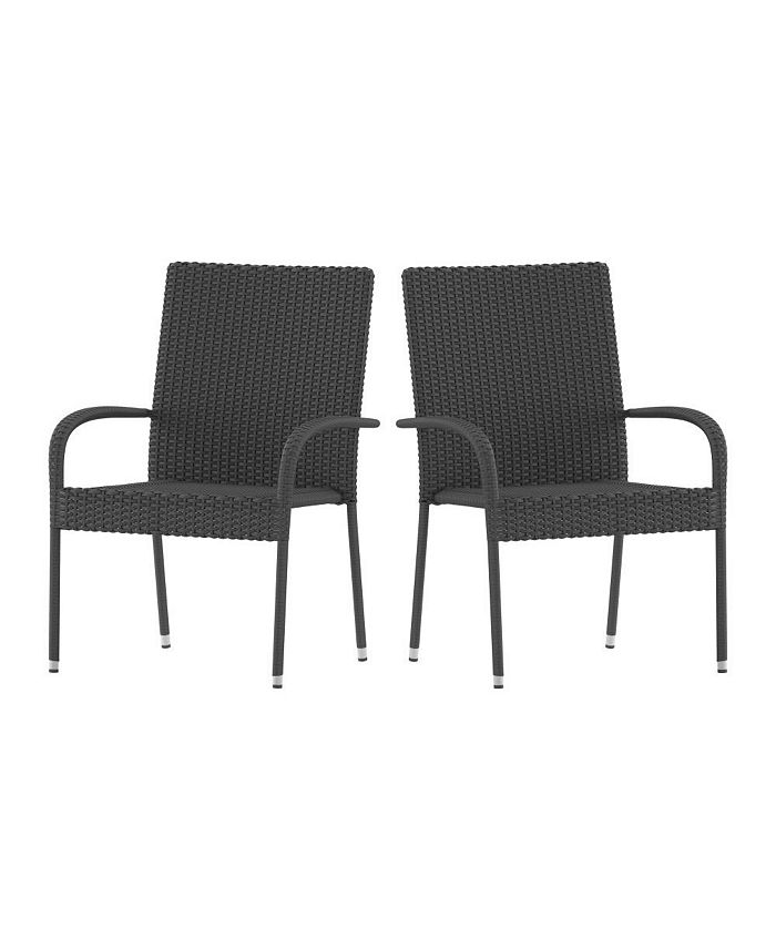 MERRICK LANE Set Of Mathias Indoor/Outdoor Black Wicker Patio Chairs With Powder Coated Steel
