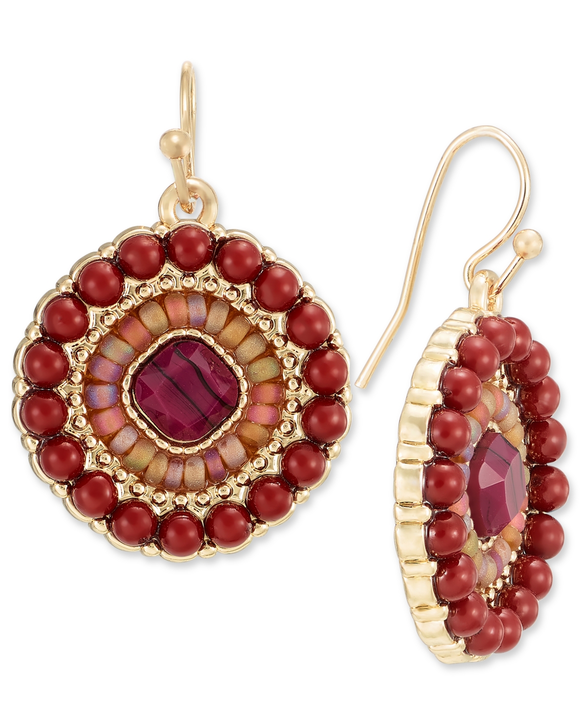 Style & Co Mixed Stone Beaded Circle Drop Earrings, Created For Macy's In Purple