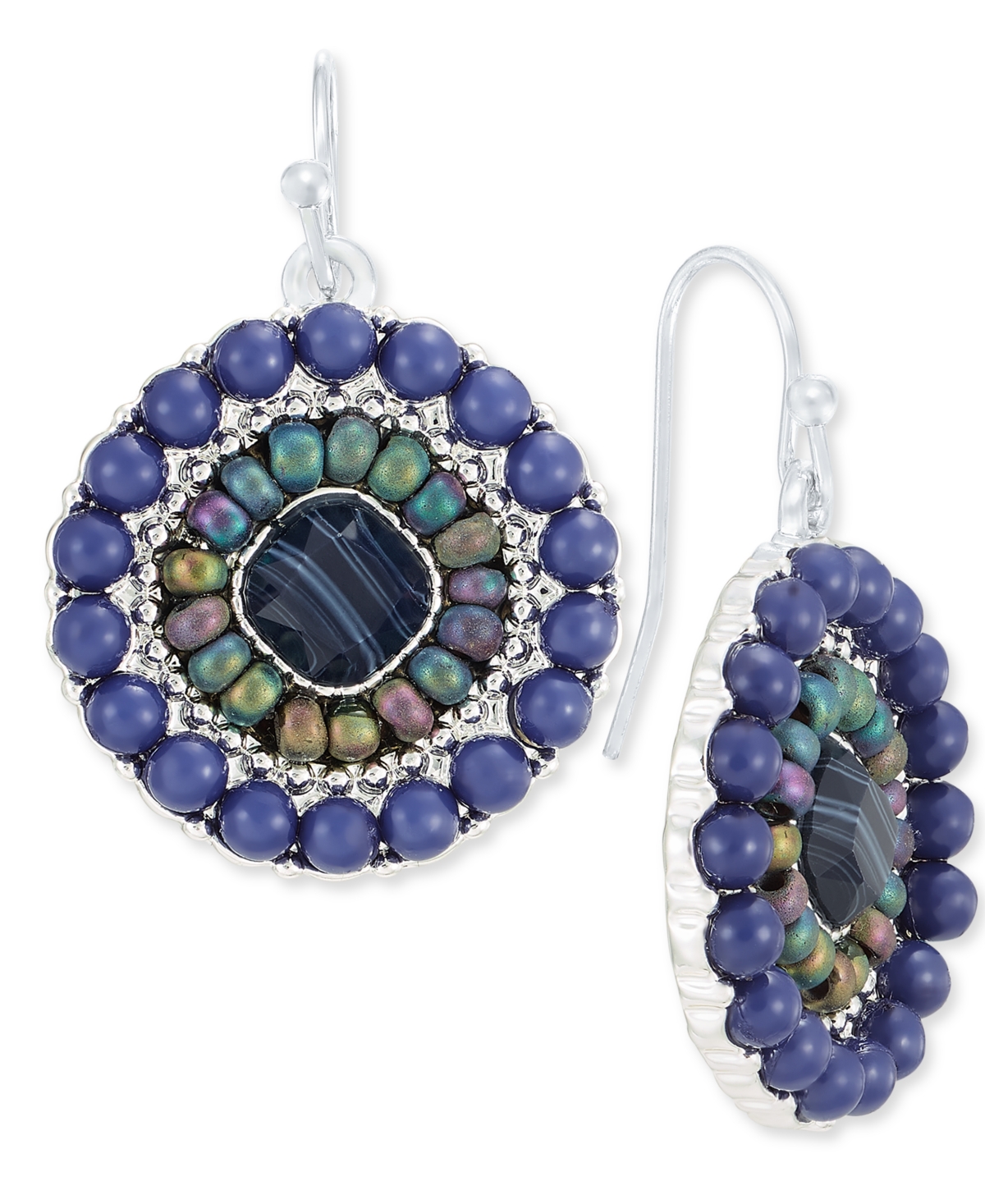 Style & Co Mixed Stone Beaded Circle Drop Earrings, Created For Macy's In Blue