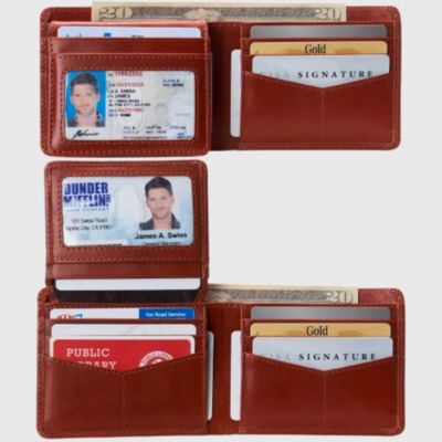 Mens Genuine Leather RFID Safe Bifold Wallet Passcase 2 ID Windows