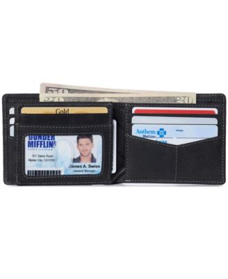 Mens Commuter RFID Bifold Wallet 2 ID Windows Divided Bill Section