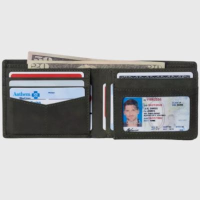 Mens Commuter RFID Bifold Wallet 2 ID Windows Divided Bill Section