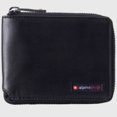 Unisex RFID Safe Zipper Wallet Genuine Leather Zip Around Bifold