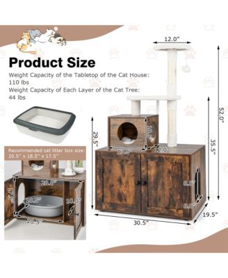 2-in-1 Wooden Litter Box Enclosure with Cat Tree Hidden Washroom Furniture