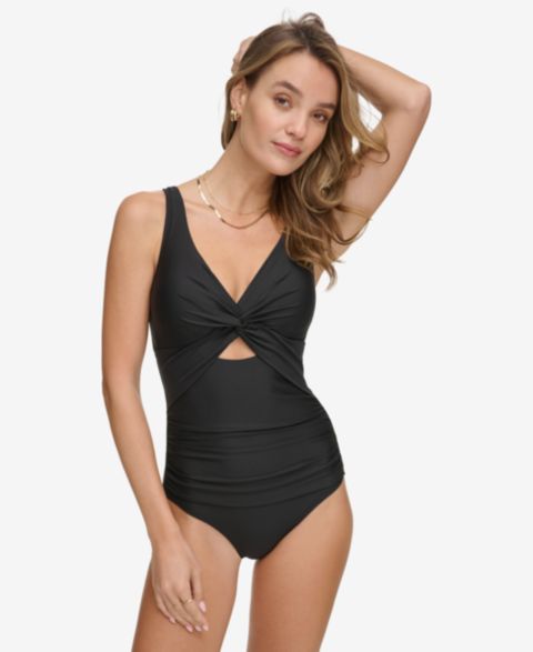 Женские купальники DKNY Women's Shirred Keyhole Detail One-Piece Swimsuit