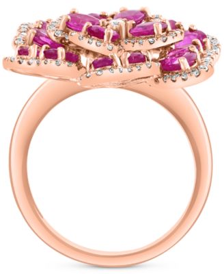 EFFY&reg; Ruby (3-3/4 ct. t.w.) & Diamond (5/8 ct. t.w.) Flower Ring in 14k Rose Gold