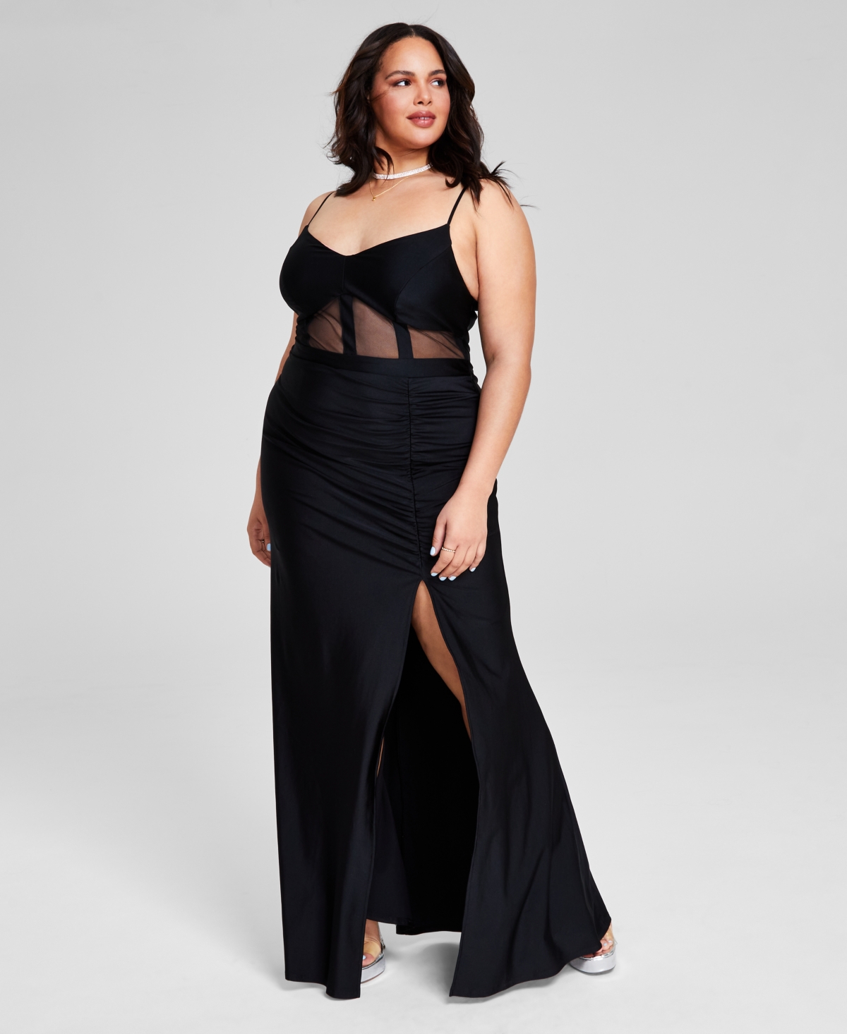 Trendy Plus Size Strappy-Corset Slit-Front Dress - Black