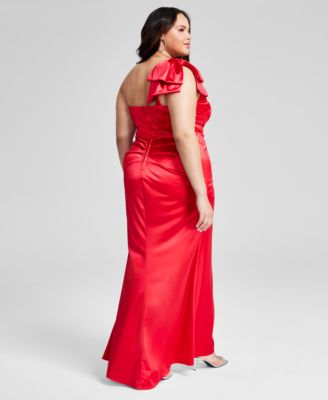 B Darlin Trendy Plus Size One-Bow-Shoulder Ruched Satin Dress - Macy's