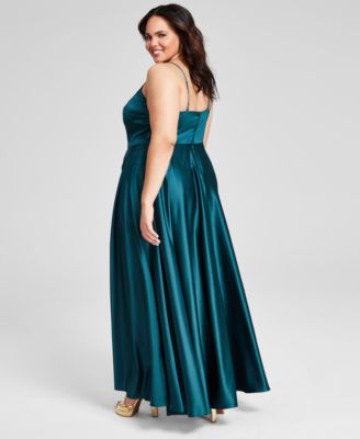 Trendy Plus Size Satin Sleeveless Front-Slit Gown