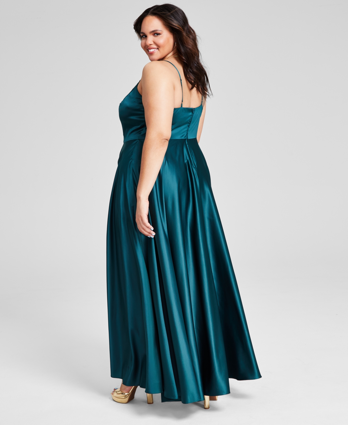 Shop B Darlin Trendy Plus Size Satin Sleeveless Gown In Hunter