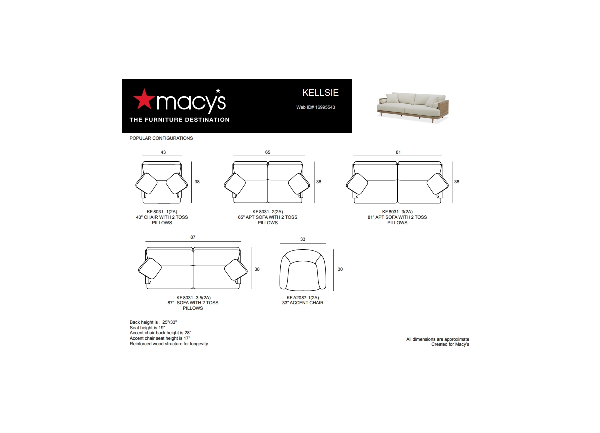 MACY'S CLOSEOUT! KELLSIE 65" FABRIC LOVESEAT, CREATED FOR MACY'S 