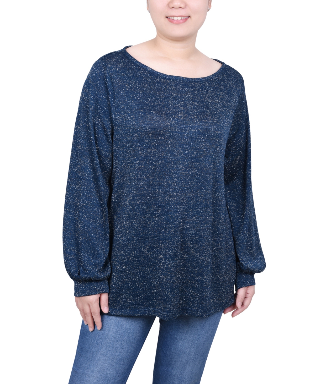 Petite Long Sleeve Tunic Top - Silver