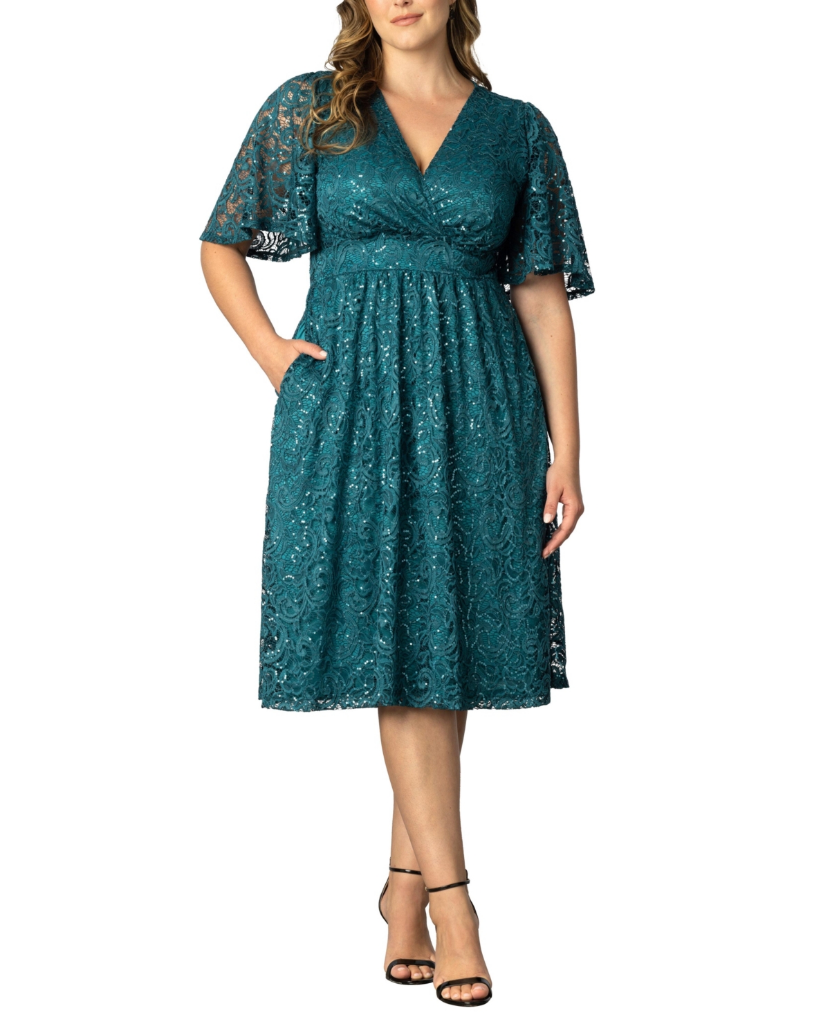 KIYONNA WOMEN'S PLUS SIZE STARRY SEQUINED LACE COCKTAIL DRESS