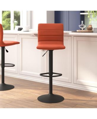 Coti Modern Channel Tufted Upholstered Height Adjustable Mid-Back Stool And Pedestal Base With Footrest