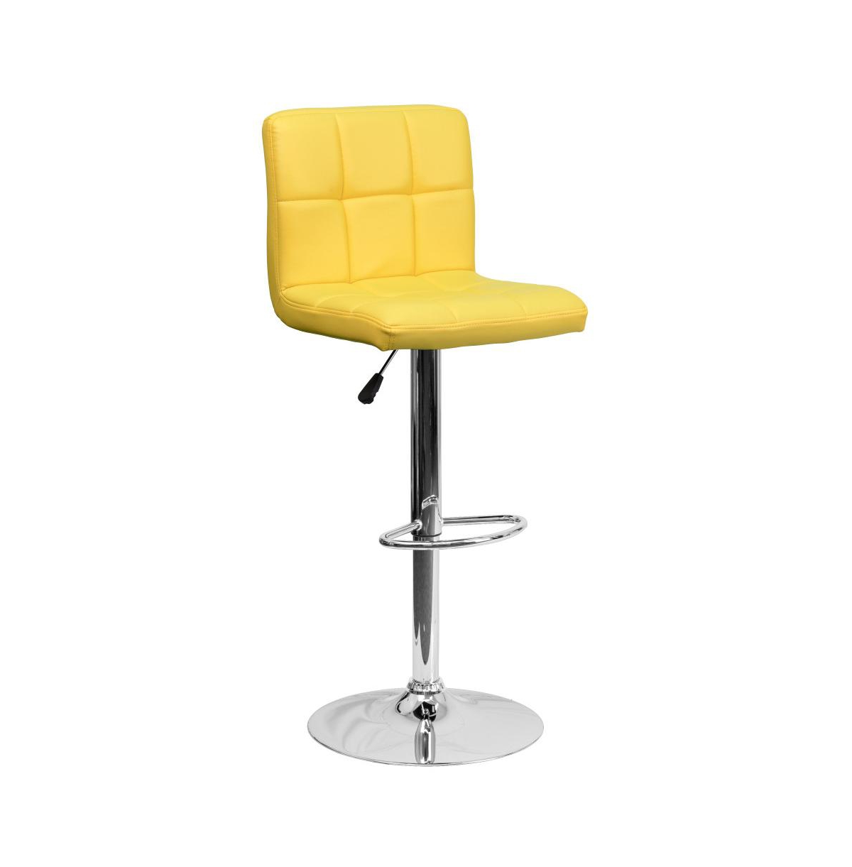 Emma+oliver Quilted Vinyl Swivel Adjustable Height Barstool With Chrome Base In Yellow
