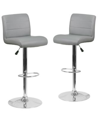 2 Pack Contemporary Vinyl Adjustable Height Barstool With Rolled Seat And Chrome Base