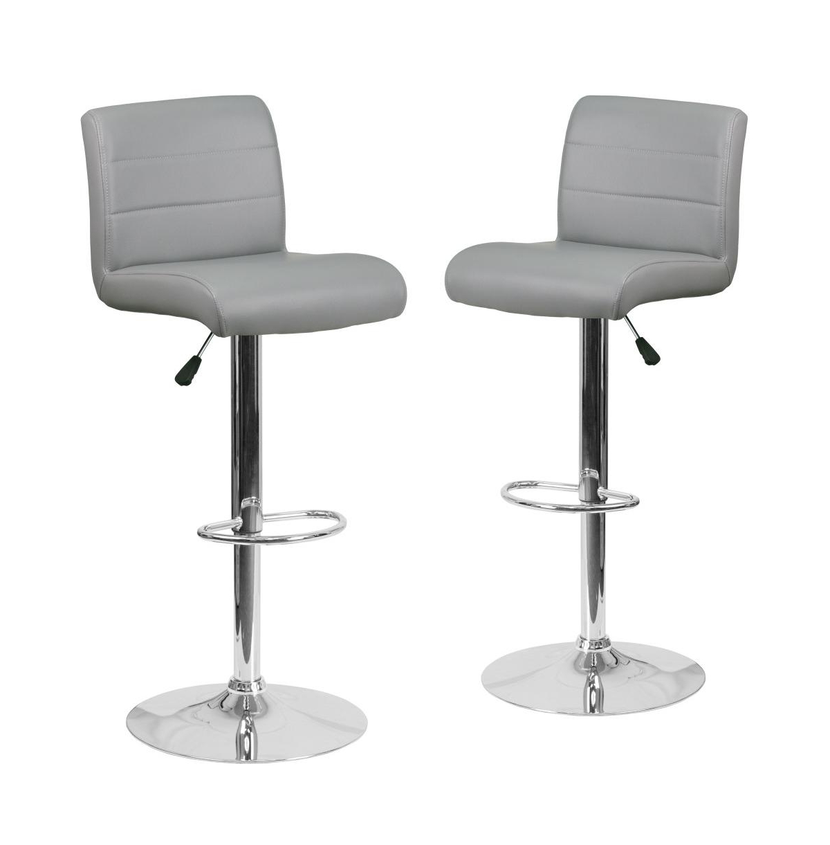2 Pack Contemporary Vinyl Adjustable Height Barstool With Rolled Seat And Chrome Base