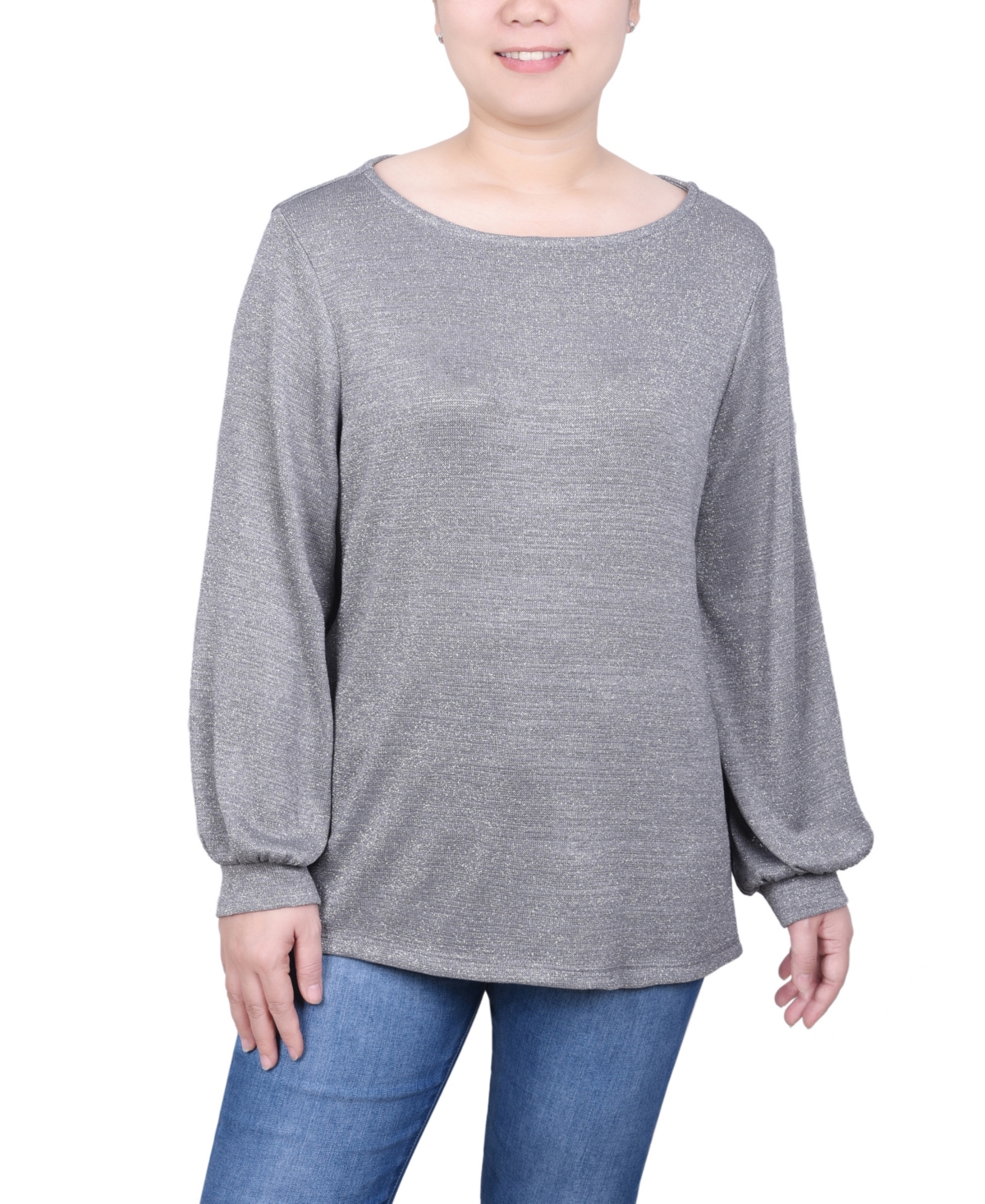 Petite Long Sleeve Tunic Top - Silver