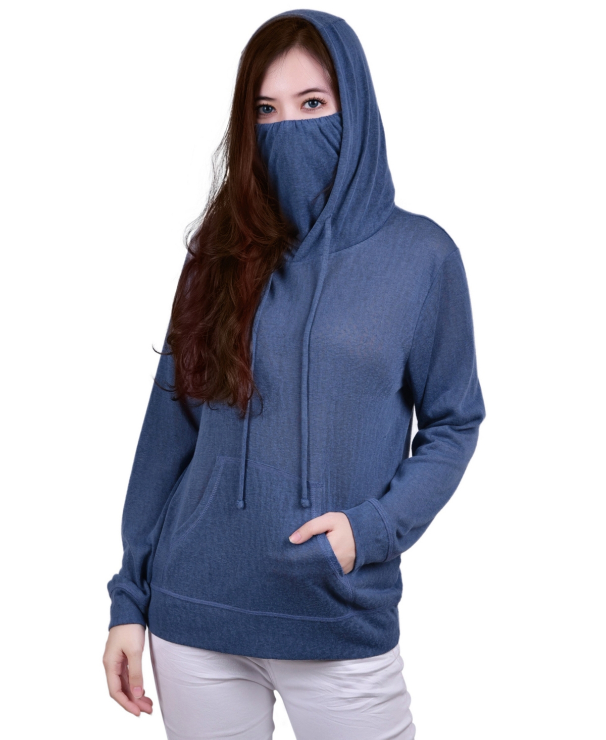 Petite Long Sleeve Funnel Neck Top - Denim