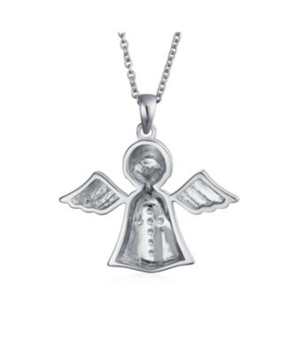 Tiny Petite CZ Accent Religious Cross Protection Guardian Angel Pendant Necklace Rose Gold Plated Sterling Silver