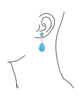 Aqua Blue Pear Shaped CZ Halo Statement Dangle Chandelier Teardrop Earrings Rhodium Plated Brass