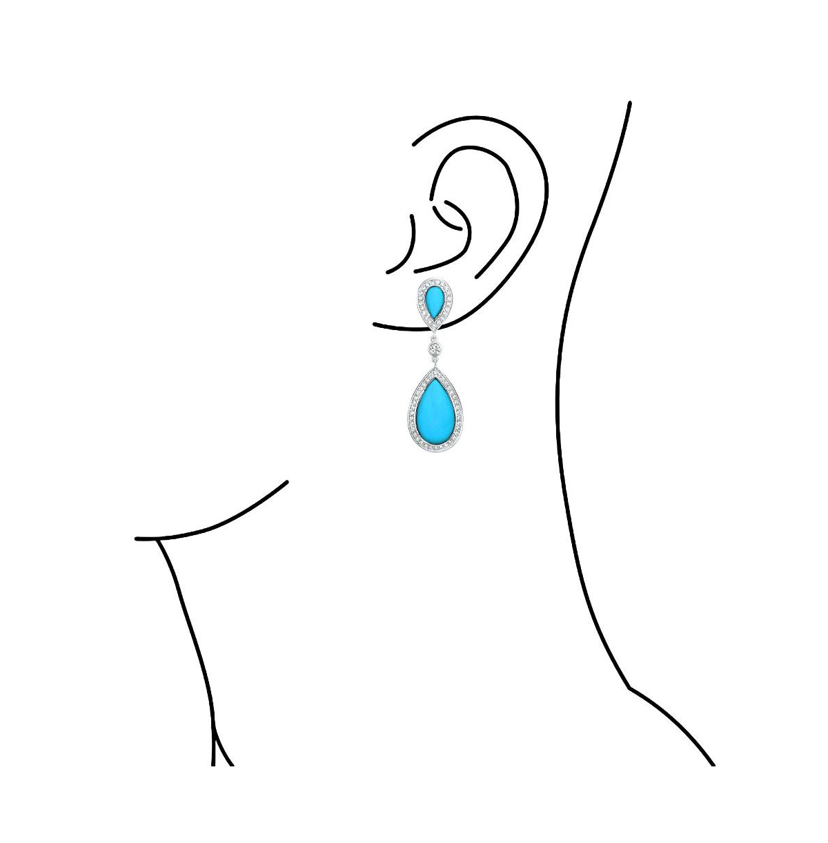 Bling Jewelry AquaPear Shaped Cz Halo Statement Dangle Chandelier Teardrop Earrings For Women Rhodium Plated Brass - Blue