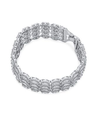 Art Deco Style Jewelry CZ Marquise Cubic Zirconia 4 Row Wide Tennis Bracelet Rhodium Plated 7.5 Inches. Perfect Formal Party.