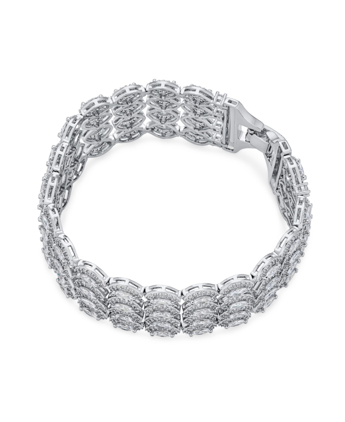Bling Jewelry Art Deco Style Jewelry Cz Marquise Cubic Zirconia 4 Row Wide Tennis Bracelet Rhodium Plated Inches. Perfect for s Formal Party - Cle