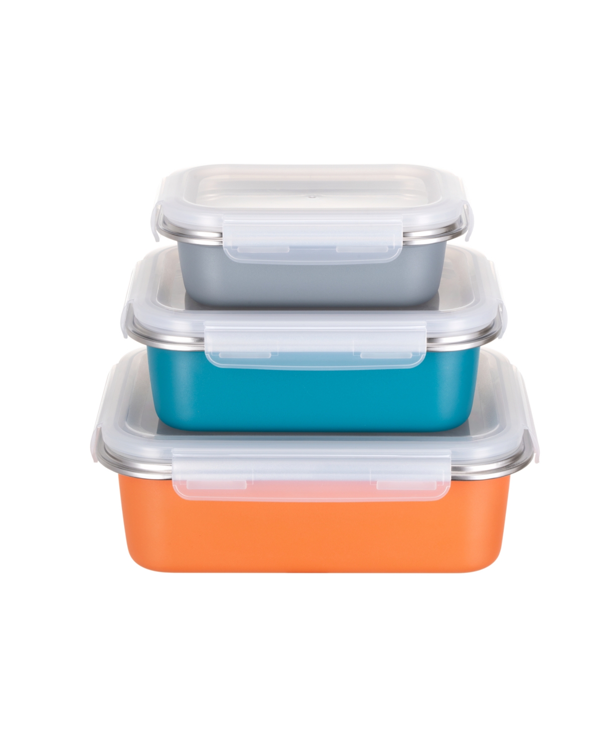 Genicook 3 Pc Container Nestable Stainless Steel Set With Locking Lids In Multicolor